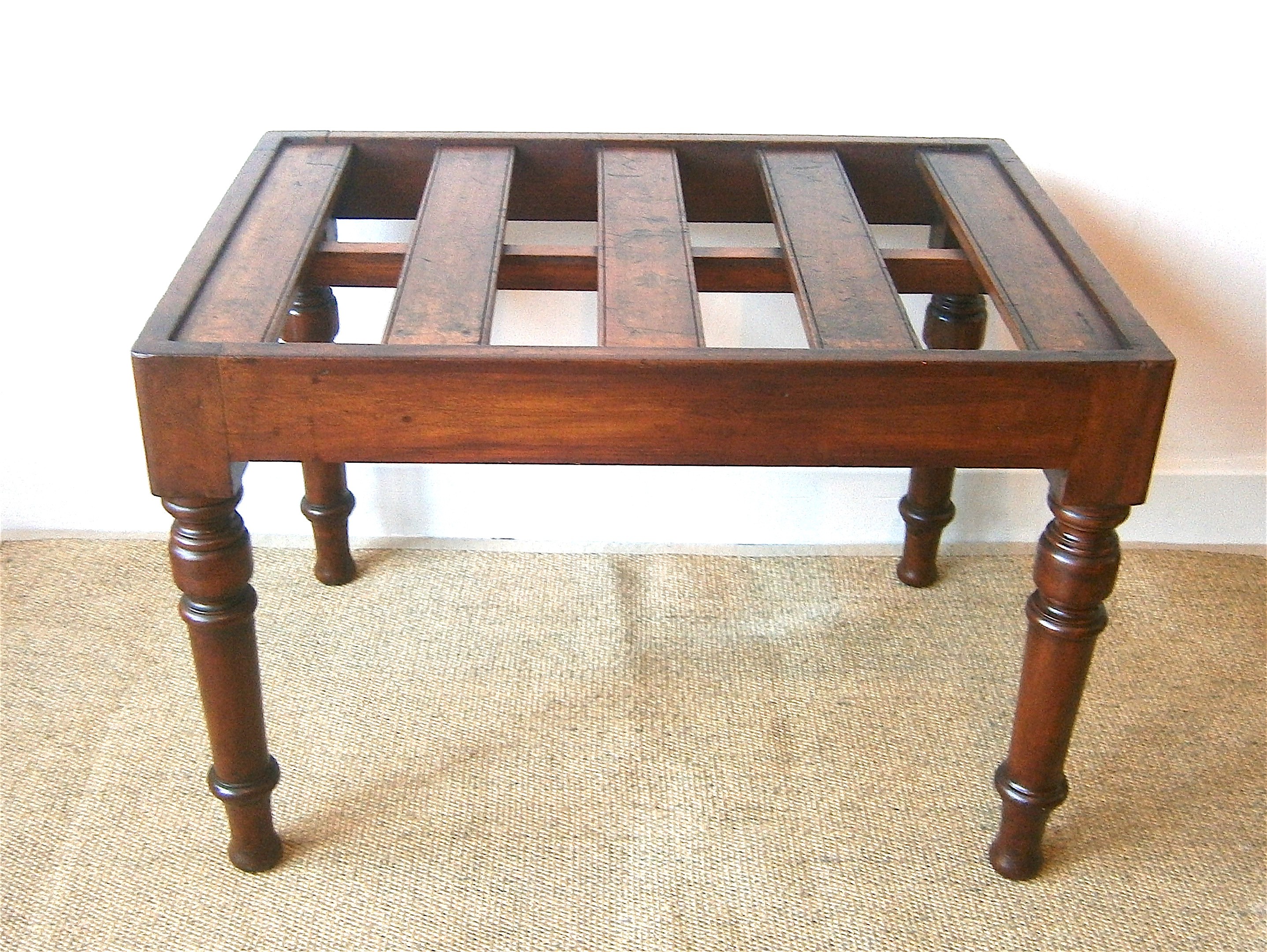 A Victorian rectangular mahogany luggage stand, width 66cm depth 46cm height 46cm